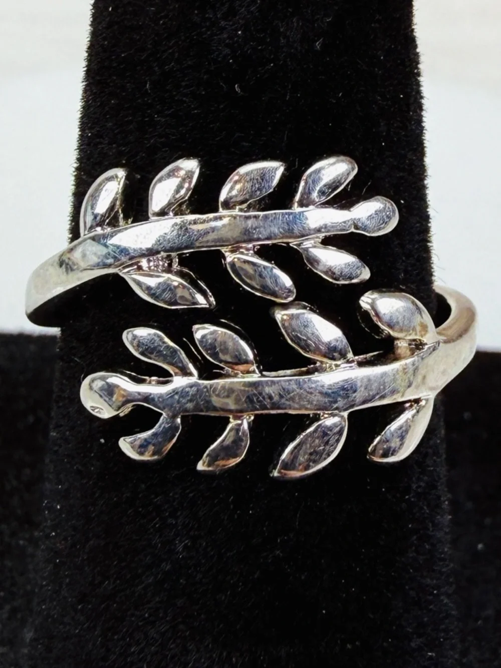 Silvertone Branch Leaf Wrap Ring Botanical Openwork Statement Size 5